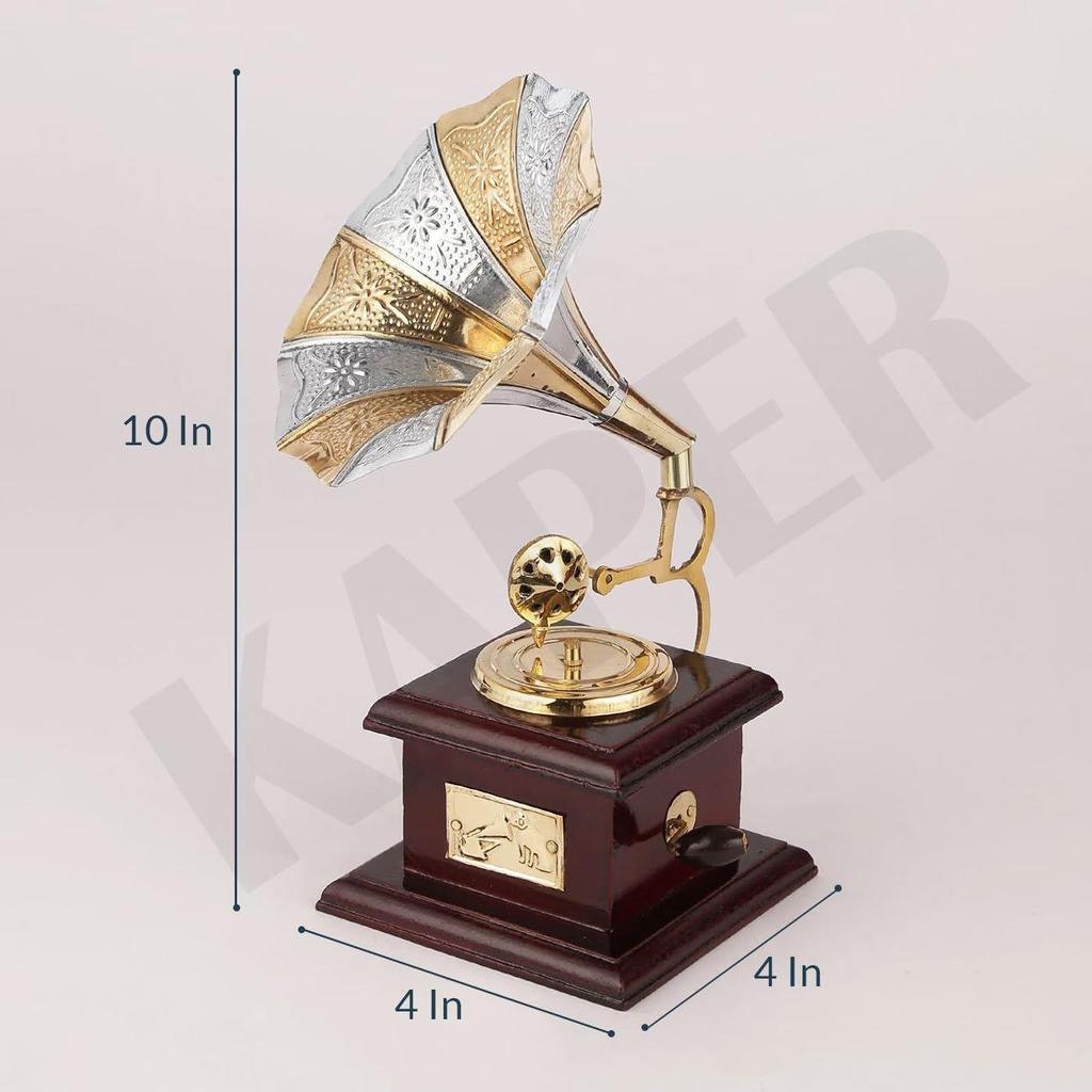 Antique Gramophone Decorative Showpiece  Handicraft Mini Brass Items for Home Decor, Office Desk Living Room, Study Table