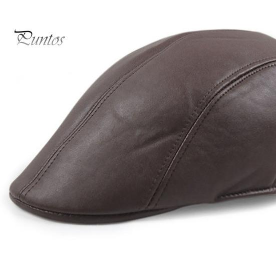 Winter Cap Newsboy Retro Soft Comfortable Waterproof Solid Color Keep Warm Men Faux Leather Thermal Beret Flat Hat for Outdoor