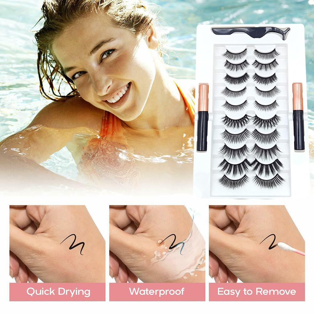 10 Pairs Magnetic False Eyelashes with Magnetic Eyeliner Magnetic Eyelashes Kit Reusable and No Glue Needed Eyelashes Set