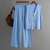 Fashion Suit Women's Summer New Sleeveless Button-knitted Top + Solid Color Casual Wide-leg Pants Two-piece Set
