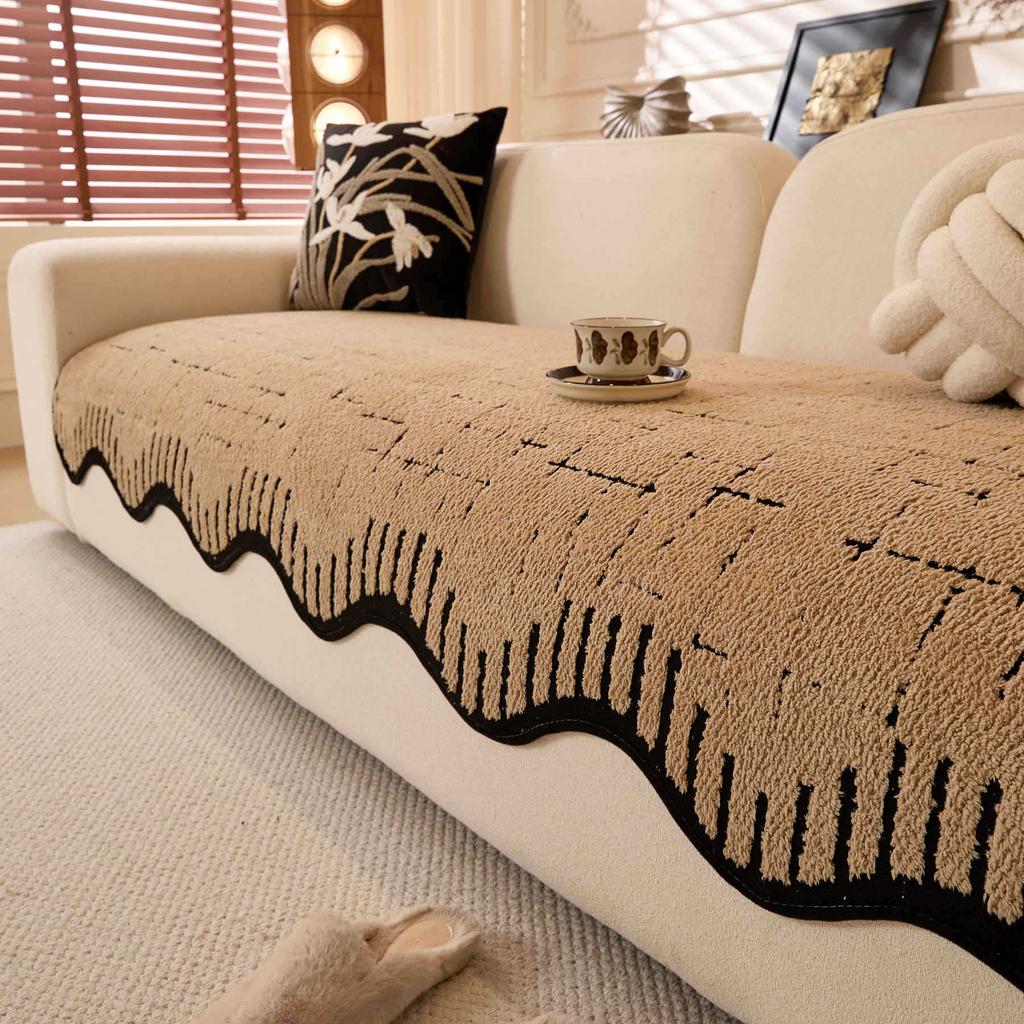 Autumn And Winter Wavy Shu Cotton Lint Sofa Cushion Seat Cushion Non-Slip Living Room Skin-Friendly Light Luxury Sofa Cover Cloth Towel Thick