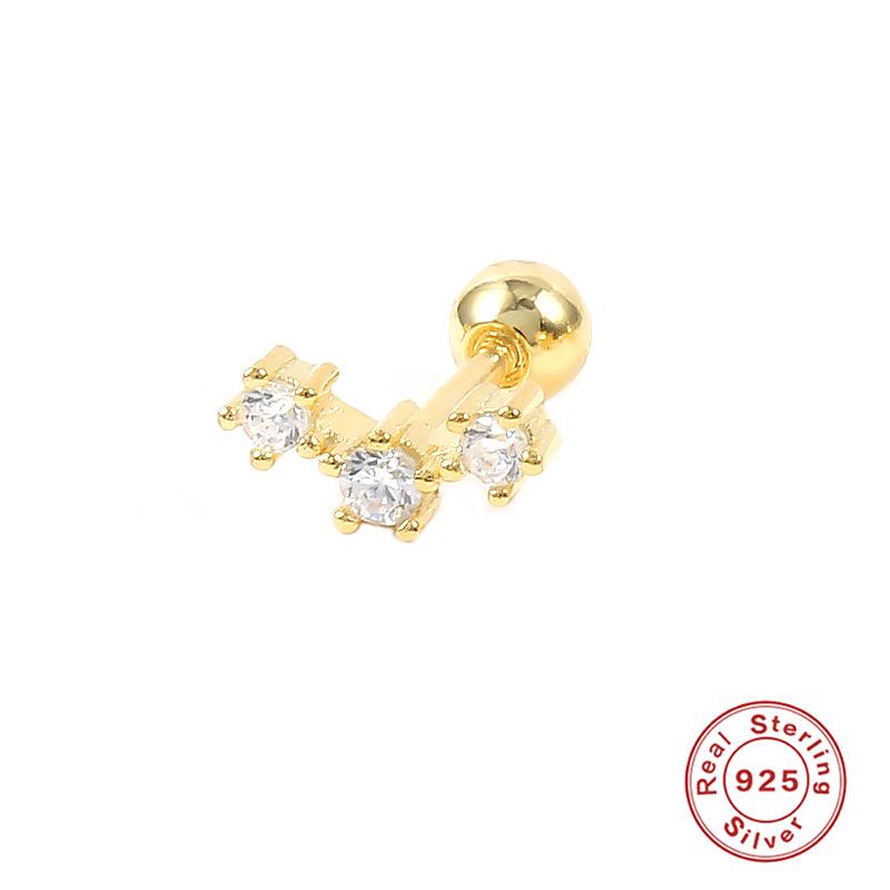 S925 Sterling Silver Piercing Ear Bone Stud Ear Nail Small Gold Ball Threaded Ear Stud Zircon Body Earrings Earrings