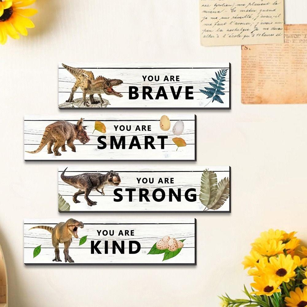 4Pcs Wooden Dinosaur Hanging Doorplate Creative Wall Signage Wall Decoration Door Pendant  Home
