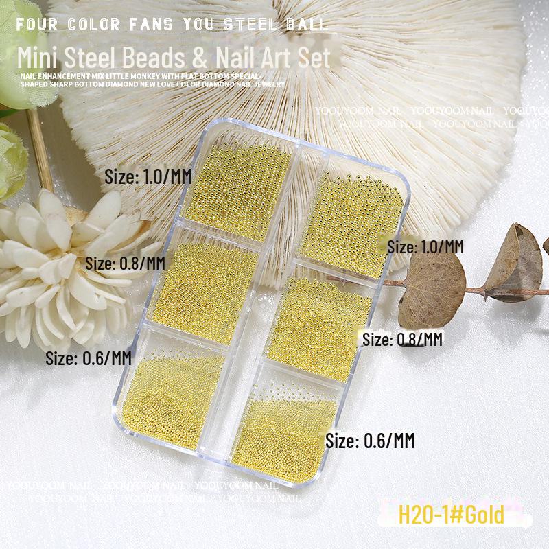 Gold and Silver Mini Steel Beads Set for Nail Art - 0.6mm Nail Accessories