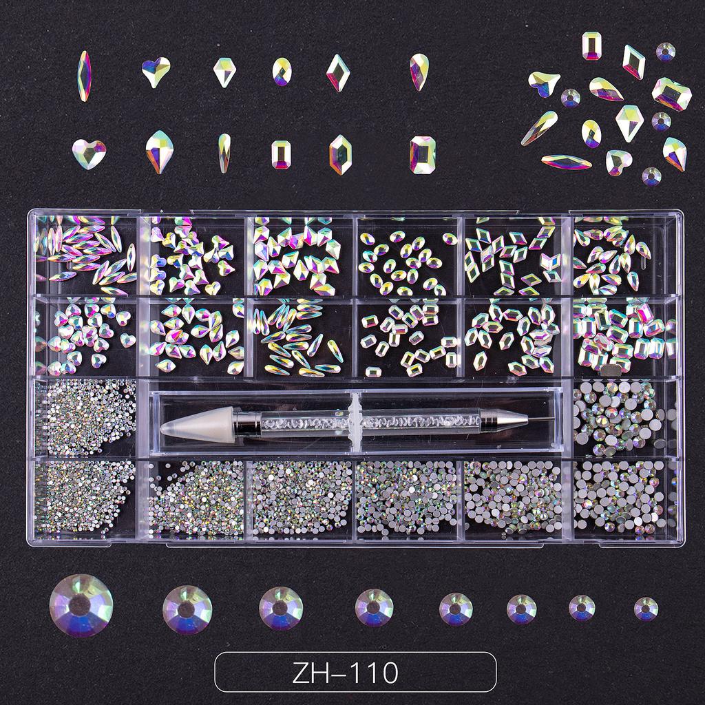 Nail Art 21 Grid Rhinestone Box Nail Art Diamond Flat Bottom Special-Shaped Diamond Nail Rhinestone Nail Art Jewelry Set