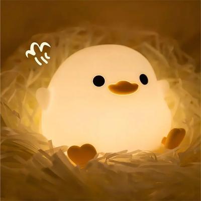 Luz Nocturna LED de Pato Lindo Recargable por USB Luces Nocturnas Lámpara de Silicona Interruptor Táctil Decoración para Dormitorio Infantil Regalo de Cumpleaños