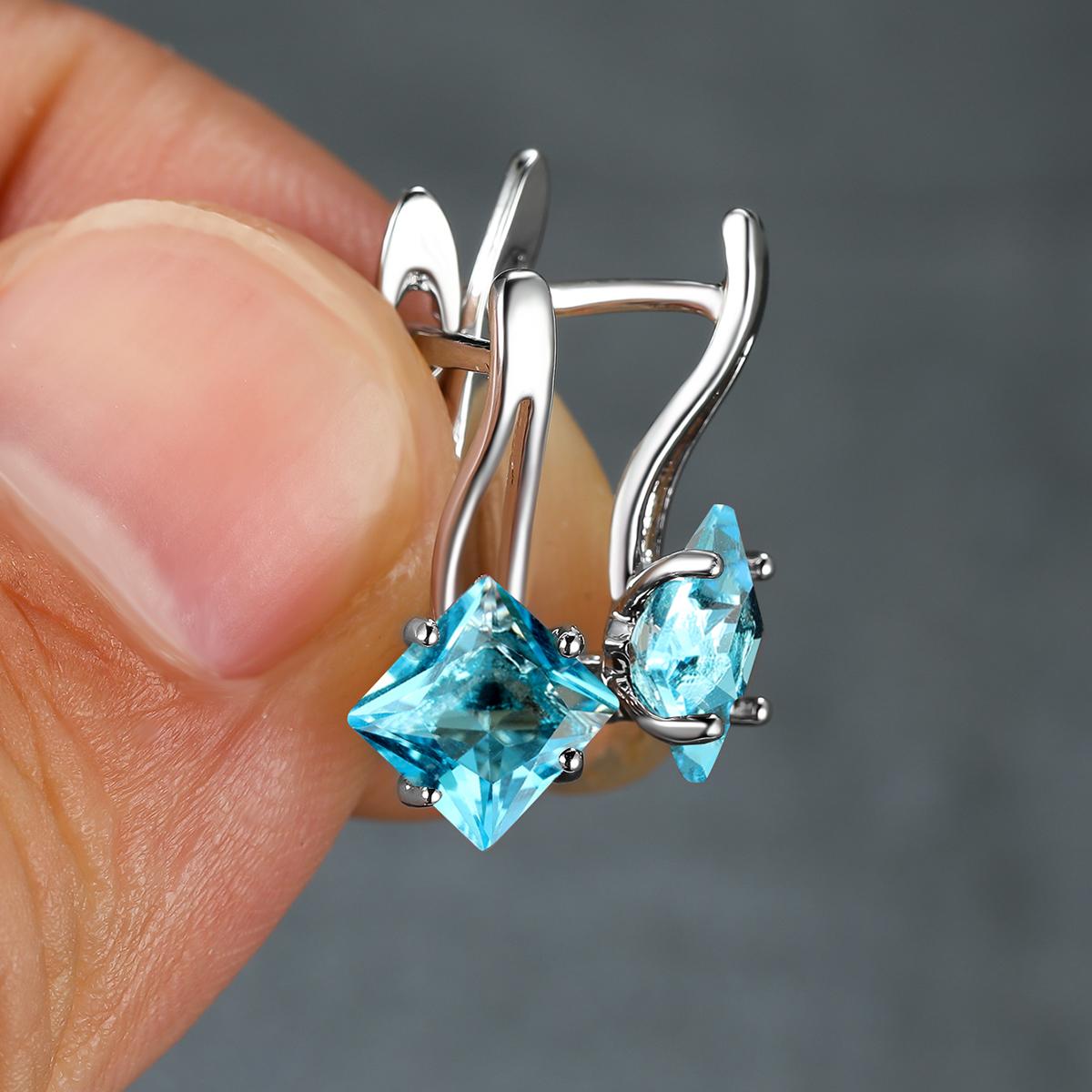 

1 пара серег-клипс серебряного цвета с огранкой принцессы, синих, зеленых, цвета морской волны, красного, фиолетового цвета, серьги-клипсы с камнем для невесты, принцессы, помолвки, висячие серьги цвет морской волны