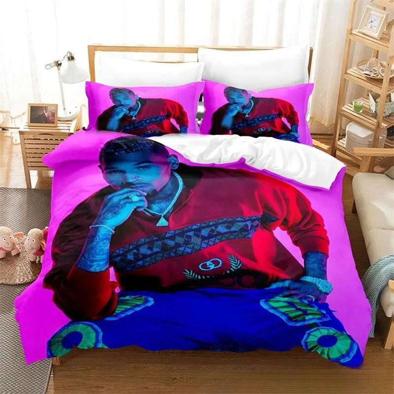 Music Print Chris Brown Bedding Set,Duvet Cover Comforter Bed Set Quilt Cover Pillowcase,King Queen Twin Size Boys Girls Adults