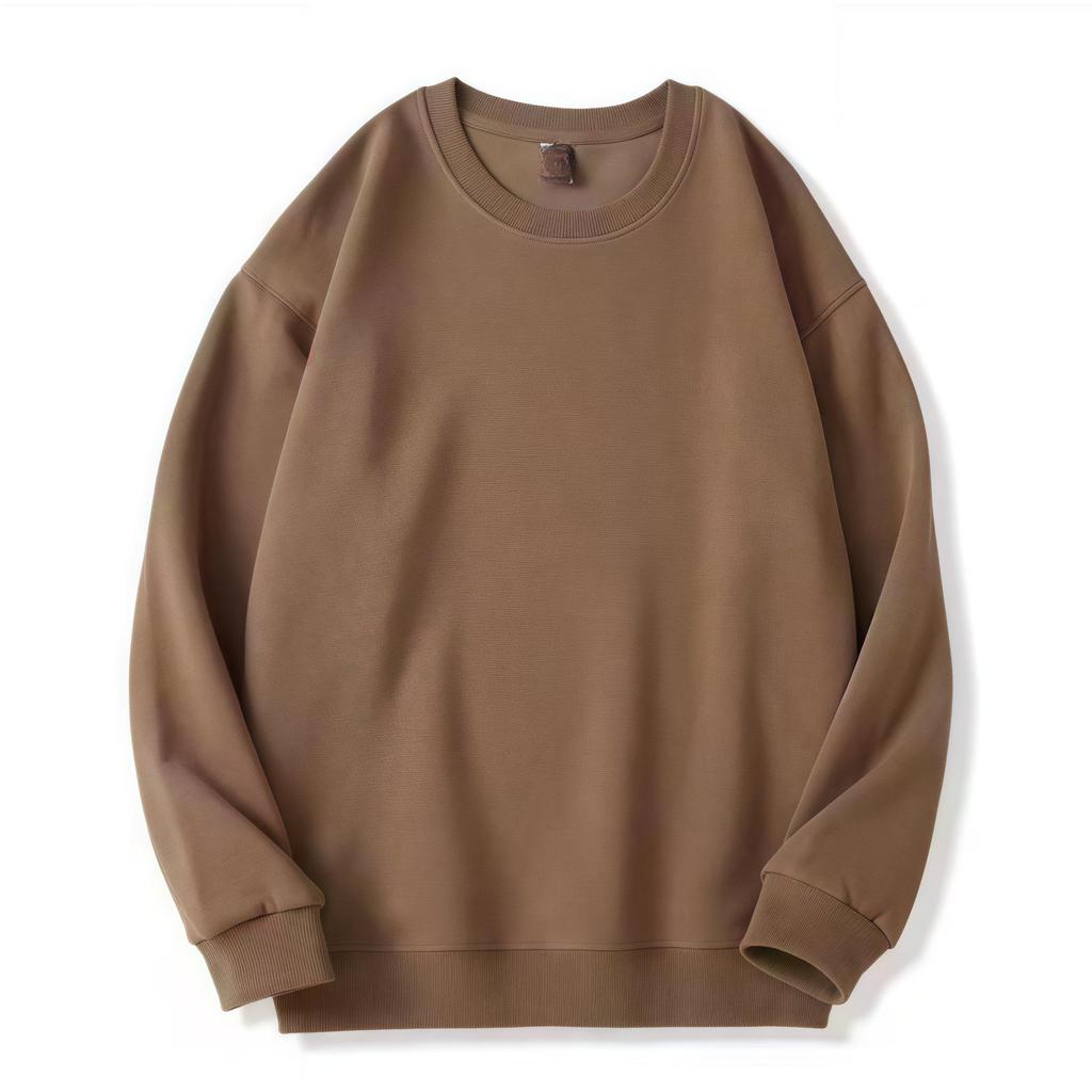 Sweatshirt Homme Poids Lourd 320g Coton Col Rond Épaules Tombantes - Couleur Unie, Coupe Ample Automne, Manches Longues