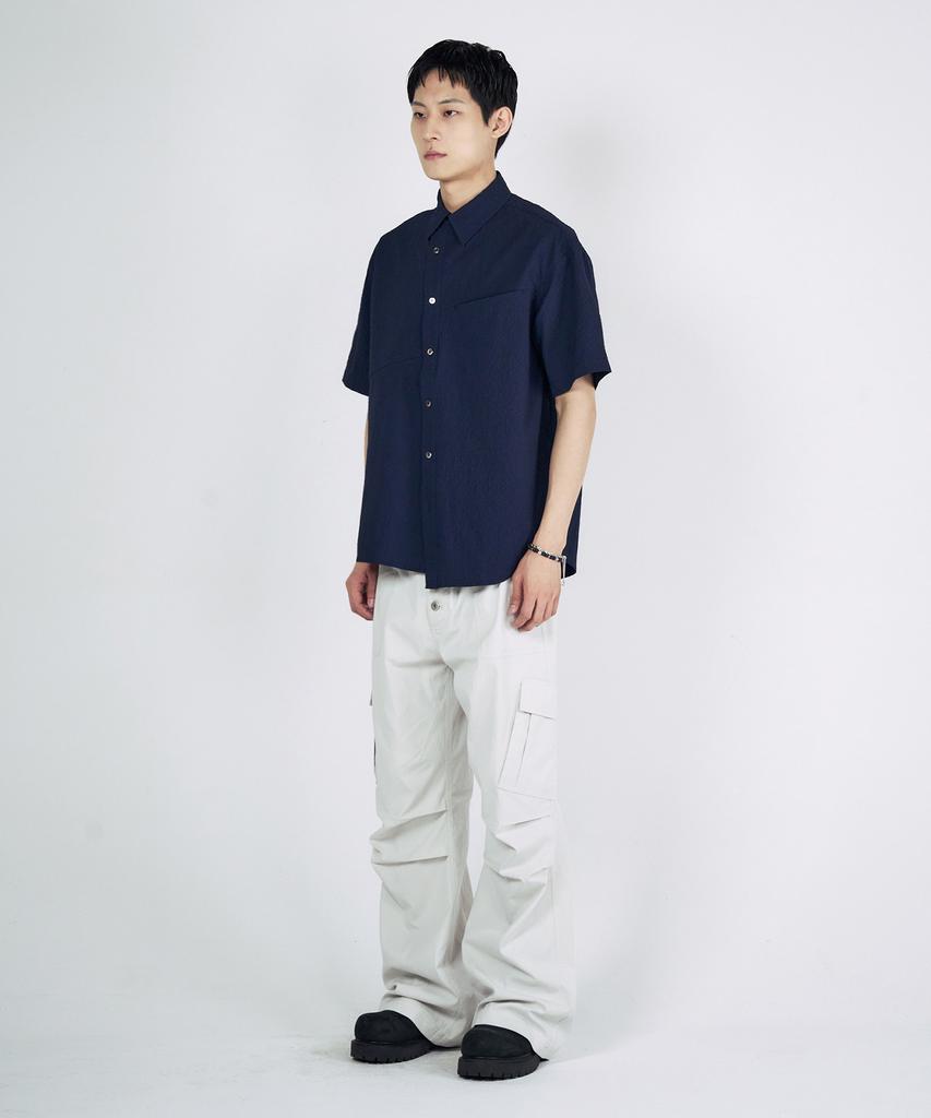 SLOWACID Asymmetrical Short Sleeve Shirt [Navy]