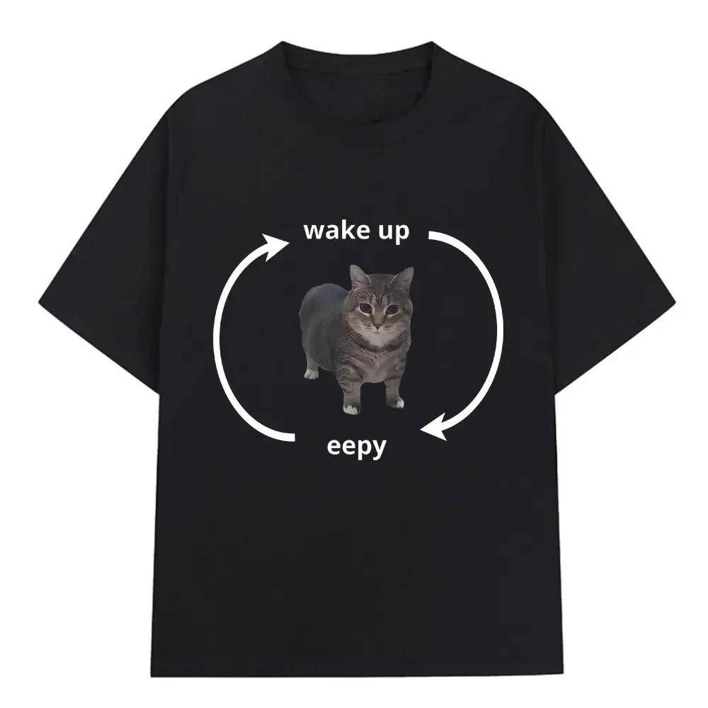 

Wake Up Eepy Kitty High-quality Tshirt for Womenshort Sleeved Sleepersfunny Catsanimal Loverscasual Oversized T-shirt - Men s... S