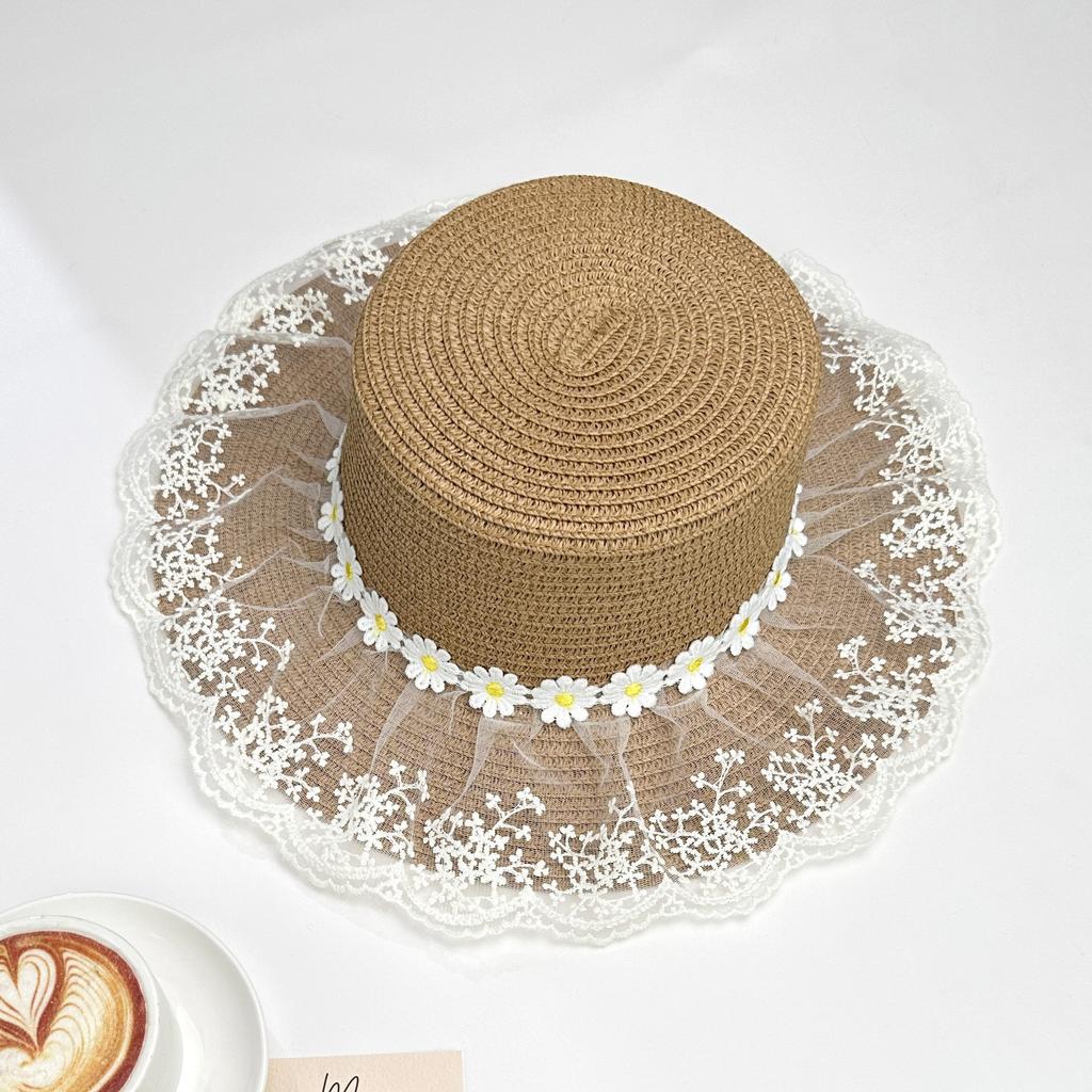 Summer big brim sun hat women's fashion ins seaside sun protection straw hat pastoral pearl face small sun hat