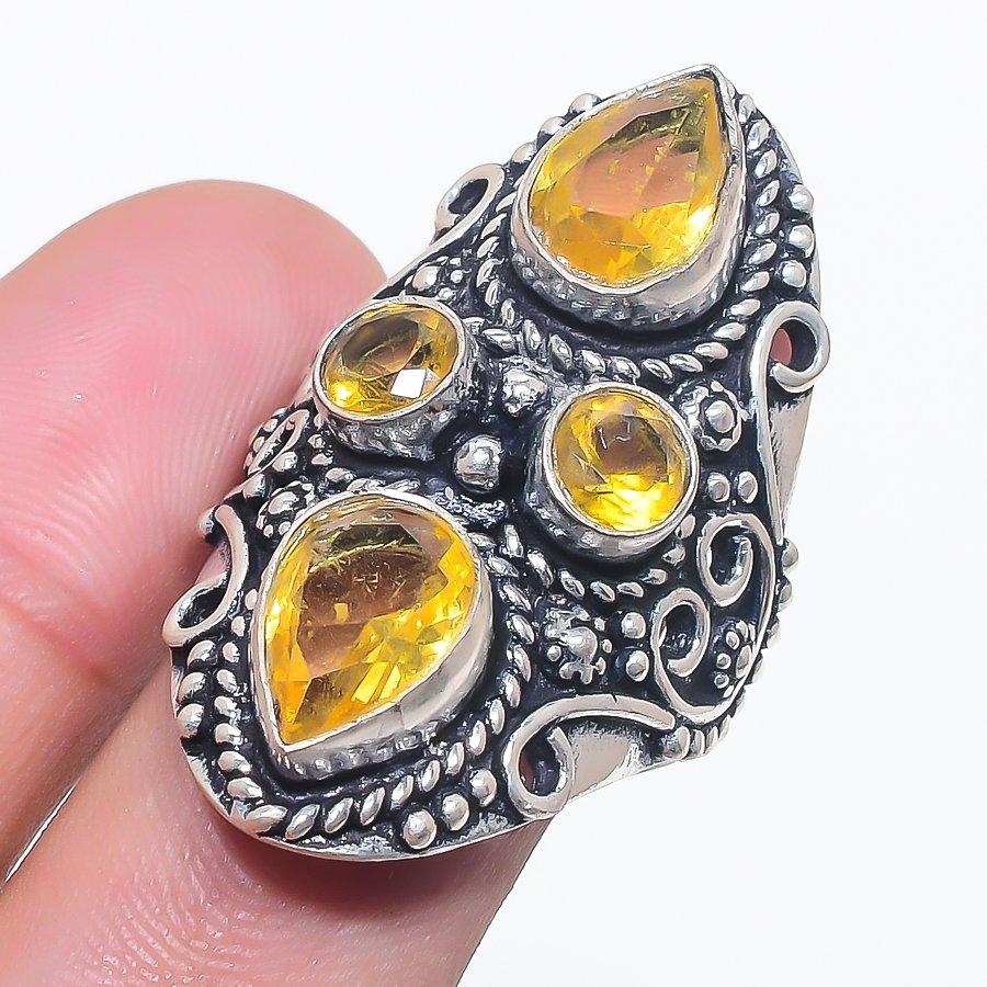 Natural Citrine Gemstone Handmade 925 Sterling Silver Jewelry Ring Size 8.5 b3d45