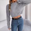 Autumn/Winter Casual Solid-Colour Cable-Knit Long-Sleeved Pullover with Cropped Hem for Women