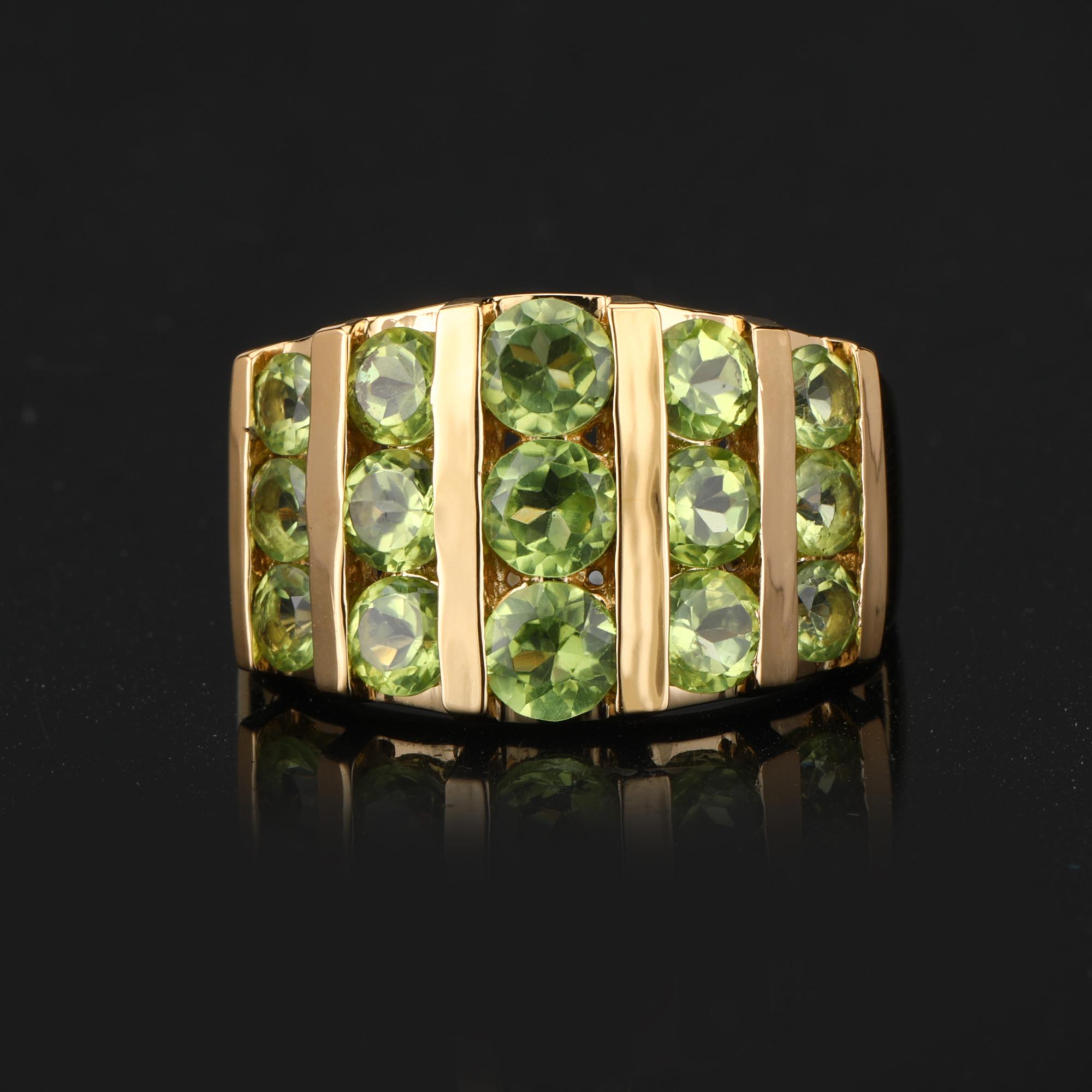 

Natural Peridot Multi Stone Ring Gold Plated 925 Sterling Silver August Birthstone Ring 7 срібний