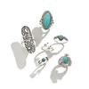 Retro And Old Totem Turquoise Pattern Joint Ring, Ethnic Style Metal Flower Plate Ring Set.