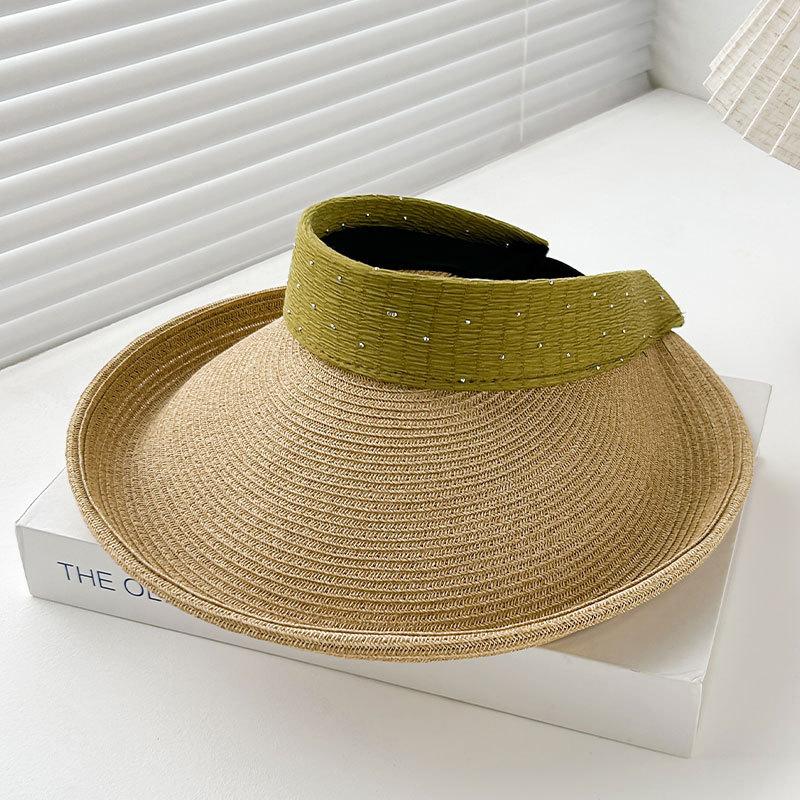 Big Brim Empty Top Straw Hat Women Summer Anti-Uv Protection Sunscreen Sun Hat Foldable Roll Up Shades Outdoor Cycling Beach Cap