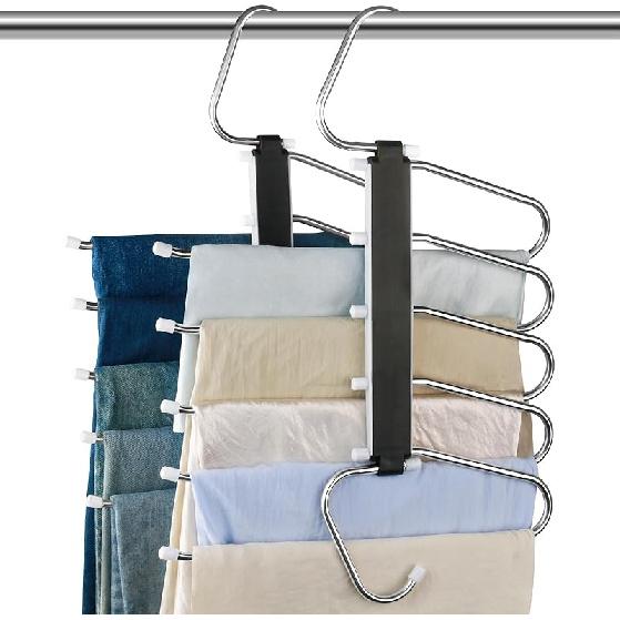 2 Pack Pants Hangers Space Saving Clothes Hangers 5 Layers Non Slip Pant Hanger for Closet Organizers and Storage Stainless Steel Jean Hangers 2 5600₽