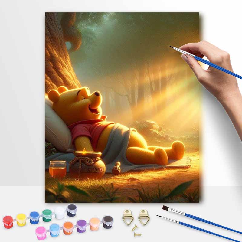 Disney Winnie Pooh Oil Art Painting Kit Home Wall Decor Handmade Gift Relaxing Forest Landscape Sunlight Scene DIY Craft Art Project