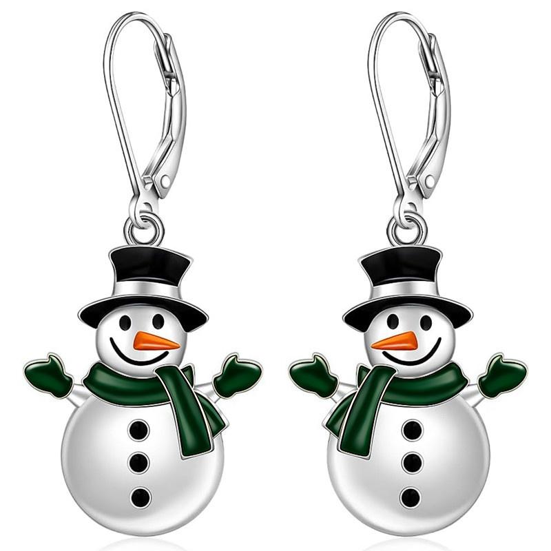 Huitan Women Cozy Drop Earring Snowman Shapedfashion Christmas Lady Metal Accessories Winter Cute Festival Party Jewelry Gift
