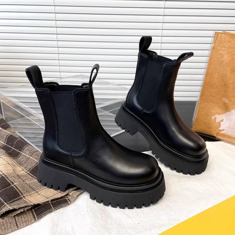Leather short boots women's spring and autumn new single-mile Chelsea boots thick-soled heightening Martin boots cigarette boots