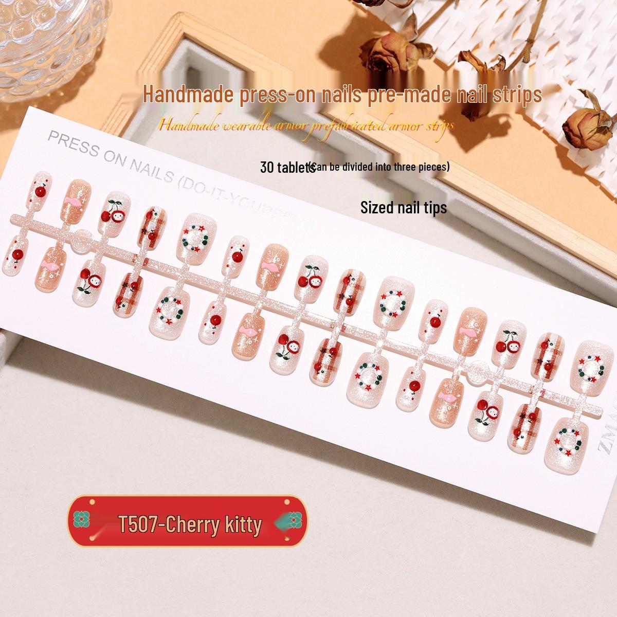 

T507 Cherry Kitty Cat Eye Gingham Bow Floral Nail Art Patches Full Set M/M/M