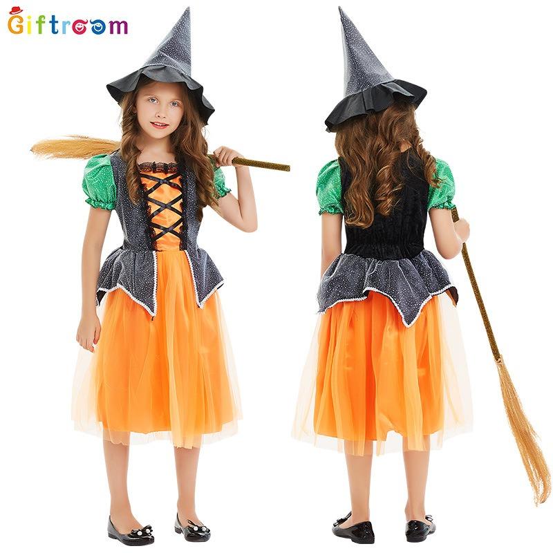Halloween Carnival Party Children's Clothes Witch Dress Up Show Costumes Girls Gothic Little Vampire Witch Costumes