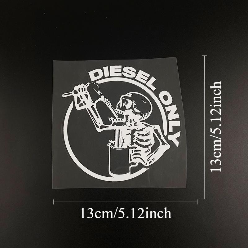 1PC DIESEL ONLY Skeleton Drinking Car Stickers Waterproof Auto Gasoline Fuel Tank Cap Durable Vinyl Decals Skull Decoration