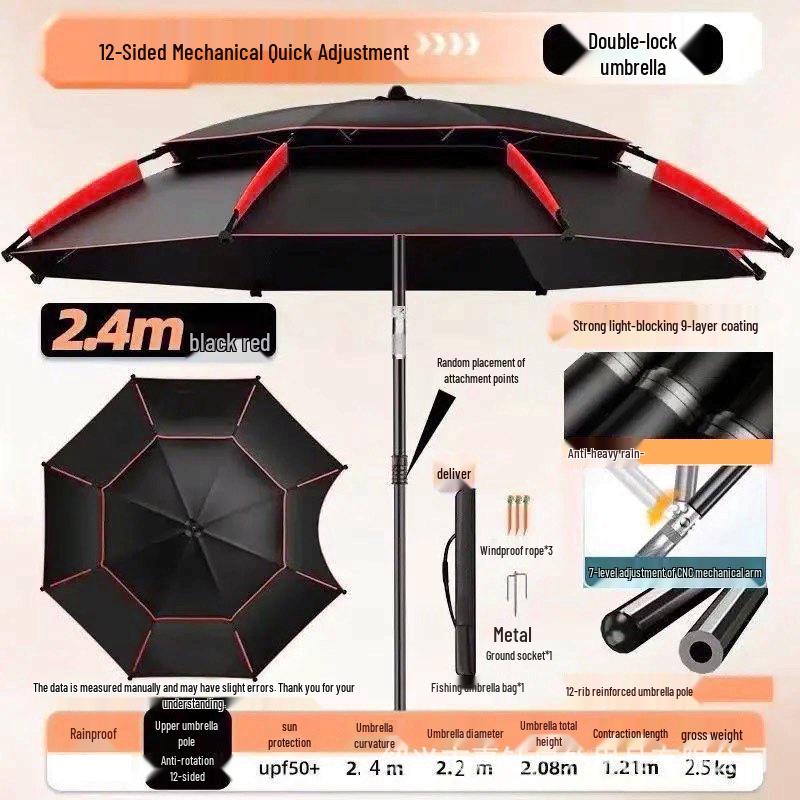 Adjustable Sunshade Umbrella for Fishing, Camping, and Outdoor Use with Black Glue Sun Protection