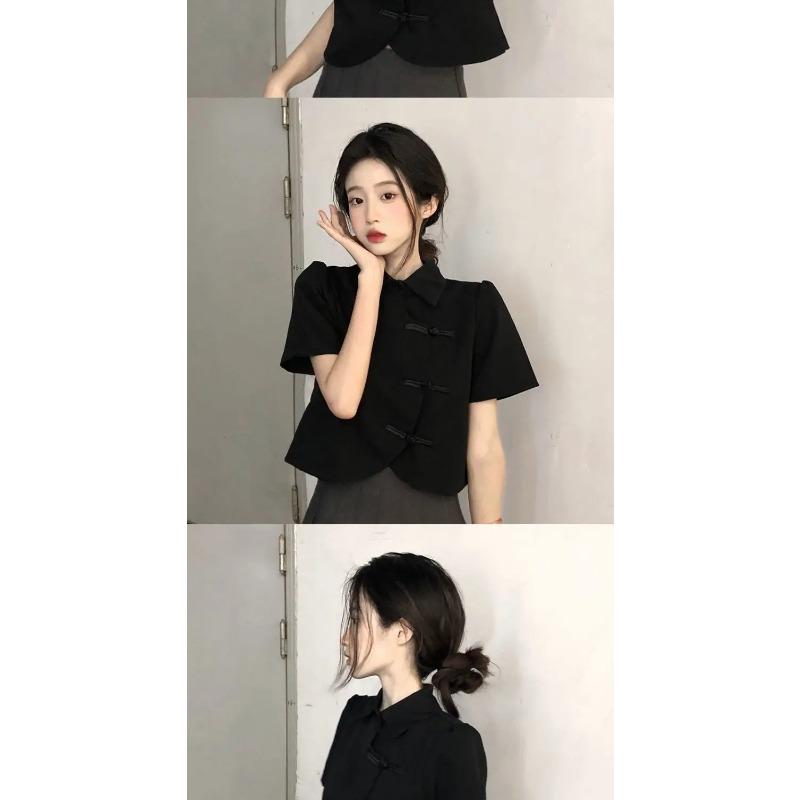 Chinese Style Shirts Women Modern Crop Pure Summer All-match Sweet Girl Irregular Fashion Lady Elegant Thin