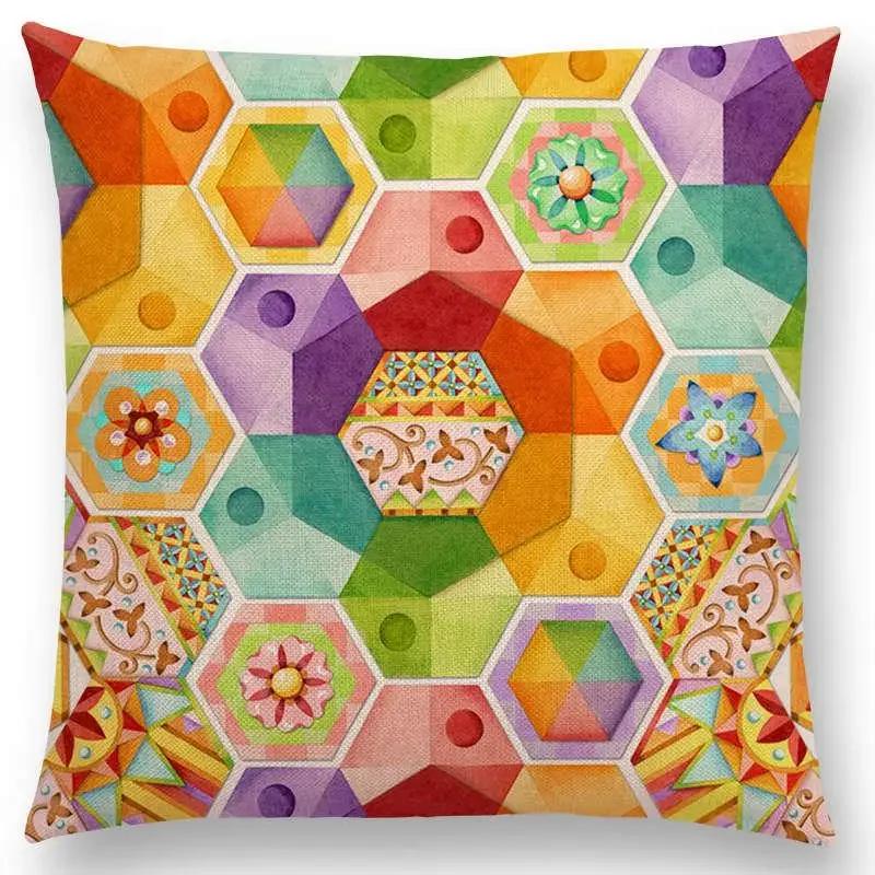 Beaux Art Boho Millefiori Geometric Floral Pattern Festival Mandala Elizabethan Pastel Flowers Cushion Cover Sofa Pillow Case