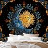 Sun and Moon Tapestry Wall Hanging, Boho Hippie Vintage Celestial Starry Sky Tapestries, Flower and Stars Wall Decor for Bedroom