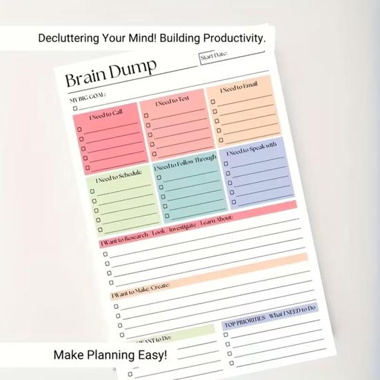 A5 Daily Planner Notebook To-Do List Notebook, 50 Page And Brain Dump Journal, Sturdy Writing Pad for Use Binding Wear-Resistant Cover Study