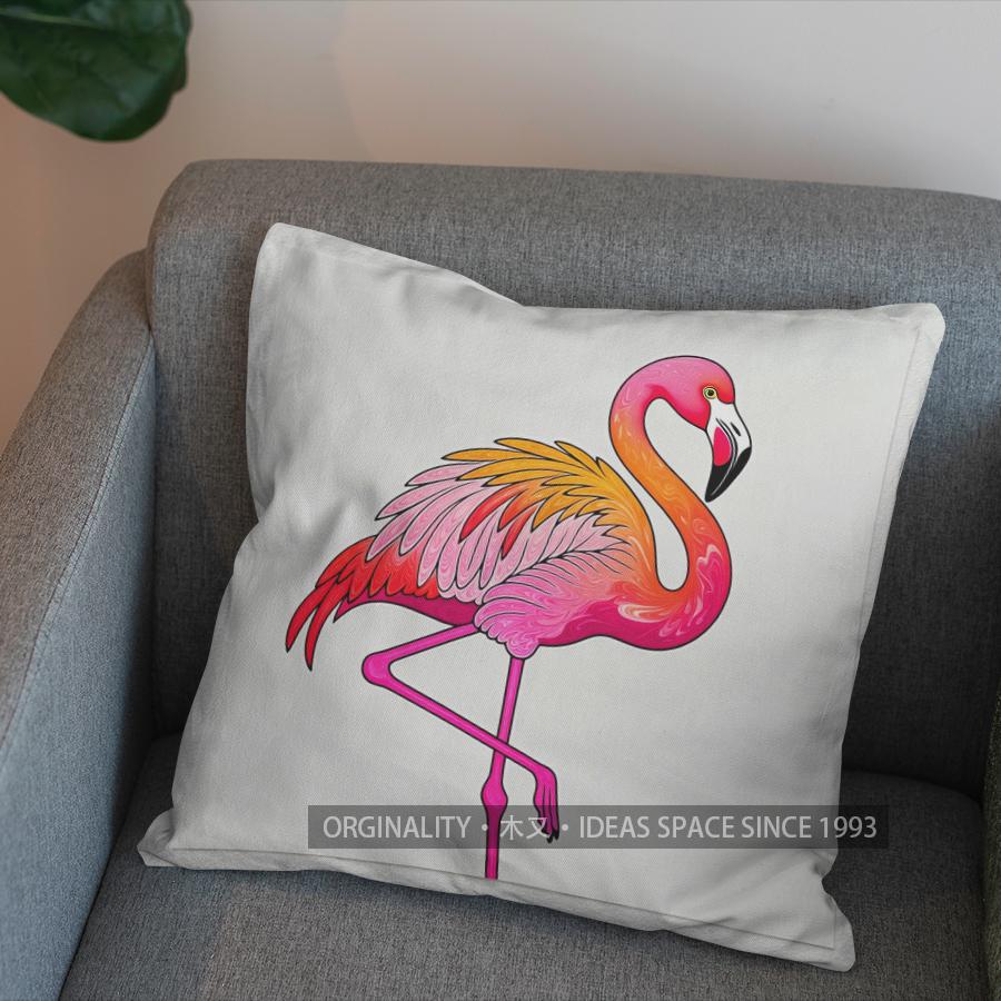 2D Flamingo & Peacock Pattern Decorative Pillow Covers Pattern Cushion Cover Suitable for Sofa Bedroom Car Pillow Cover