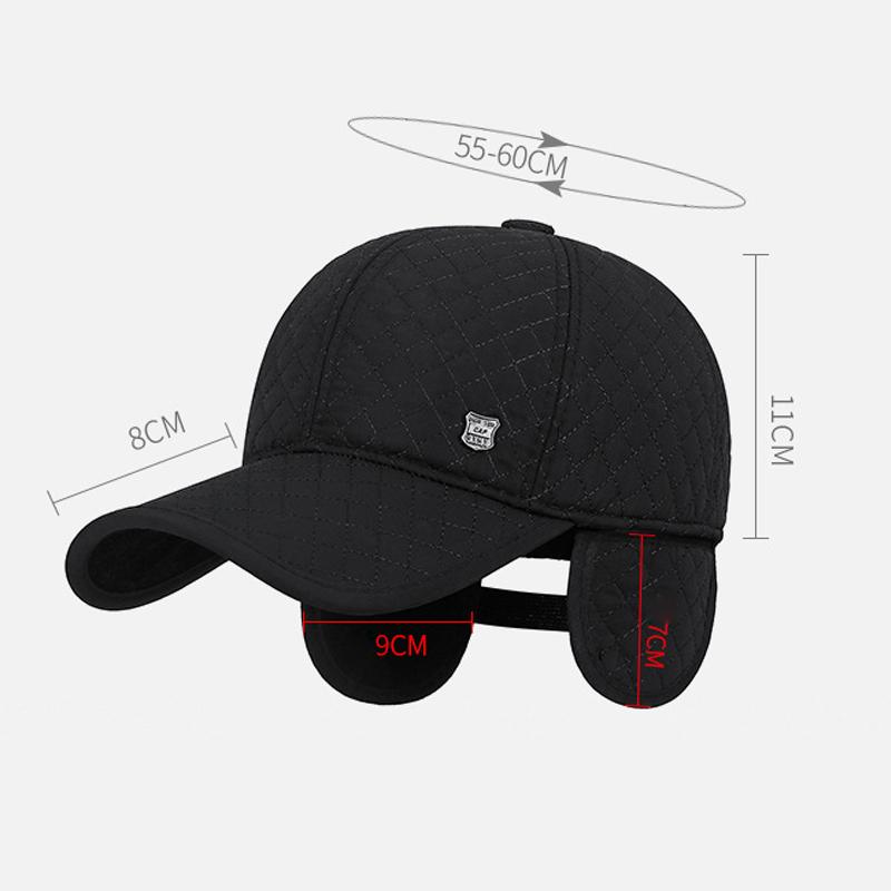 Men's Autumn Winter Velvet Thick Ear Protection Cold-Proof Warm Baseball Cap Rhombic Embroidered Duck Tongue Cotton Cap