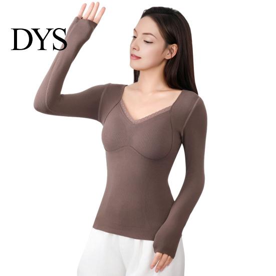 Abbigliamento Termico Comodo da Donna Top Colore Unico Scollo a V Manica Lunga Velluto Accogliente Strato Base Fodera Senza Cuciture Elastico Fondo Blusa Invernale