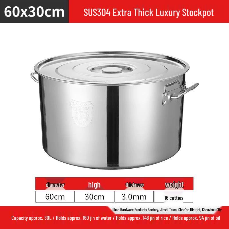 304 Stainless Steel Commercial Soup Pot with Lid - Large Multi-purpose Cookware for Soup, Braised Meat, Water Boiling, and Rice Cooking.