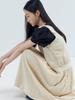 Opening Sunshine Ribbon Shoulder Shirred Sleeveless Dress Beige