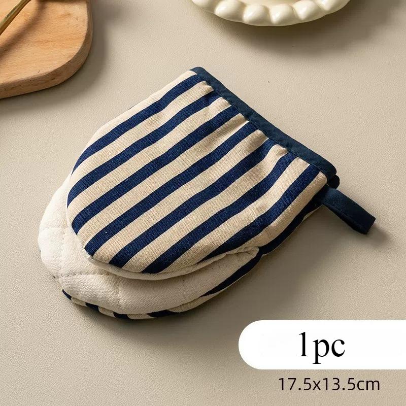 Heat-Resistant Oven Gloves Japanese-style Stripe Mini Oven Mitts Baking Gloves with Hanging Loops Hot Gloves for Cooking