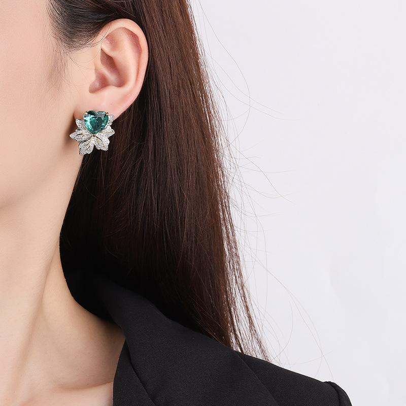 Huayei Jewelry Silver Needle Earrings Crystal Pink Gemstone Maple Leaf Earrings New Light Luxury Earrings