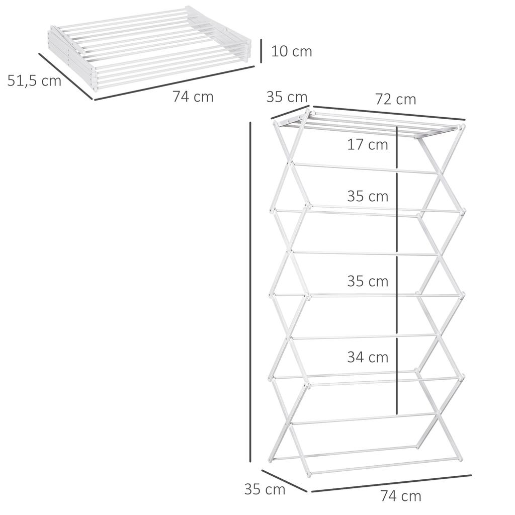 Foldable Clothes Airer 8-Tier Drying Rack, Tower Dryer, Tower Clothes Airer, Drying Stand, Metal Plastic White 74 X 35 X 144 Cm