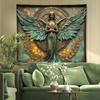 Bronze Angel Statue with Wings and Wheat Wall Art 2D Printing Cloth Spiritual Decor Mythical Figure Home Gallery Tapestry