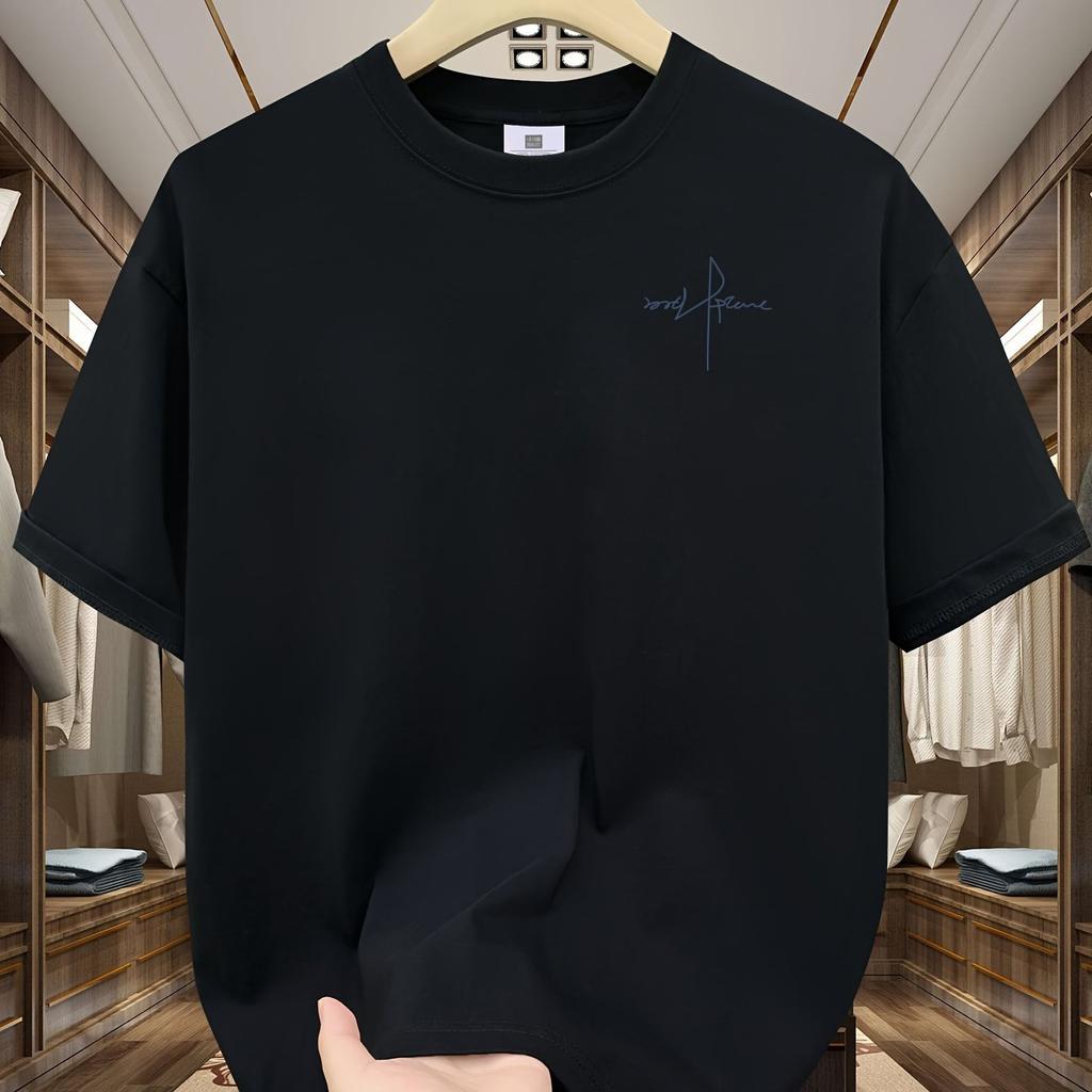 Summer Men's 100_ Cotton Casual Sports Loose Large Size Letter Pattern Printed Comfortable Round Neck Short Sleeve T-shirt Top