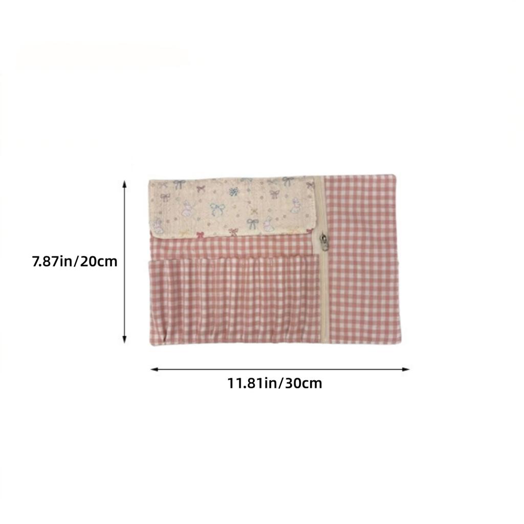 Cute Cartoon Roll Up Makeup Brush Bag Lace Tie Gingham Cosmetic Brush Organizer Pouch for Travel Daily Use