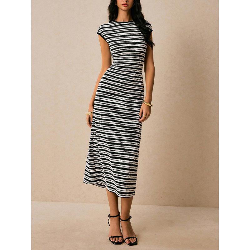 European Cross-Border Striped Knit Sleeveless Sheath Dress 2026 - Mid-Length Slim-Fit Women's Fashion