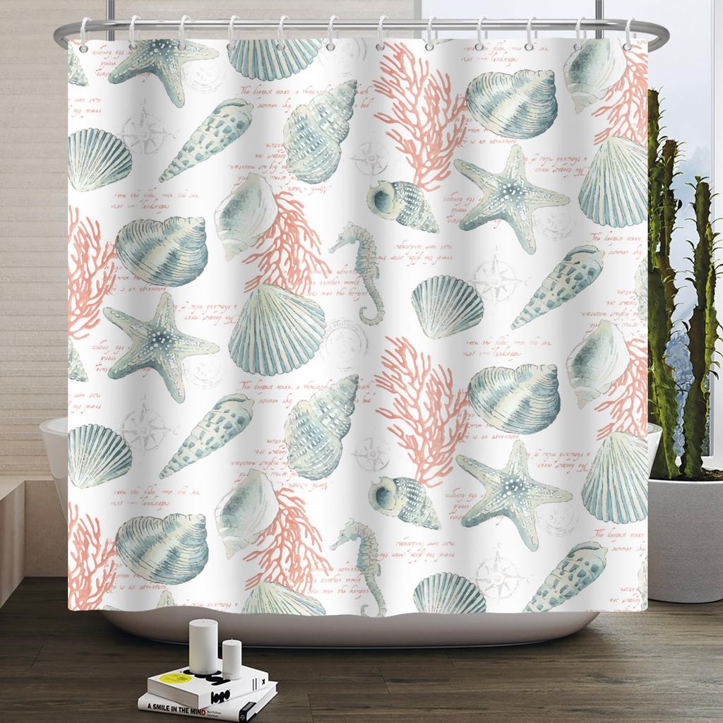 Sea Animals Shower Curtains Cute Dolphin Jellyfish Turtle Starfish Shell Coral Bathroom Bath Curtain Bathtub Privacy Partition