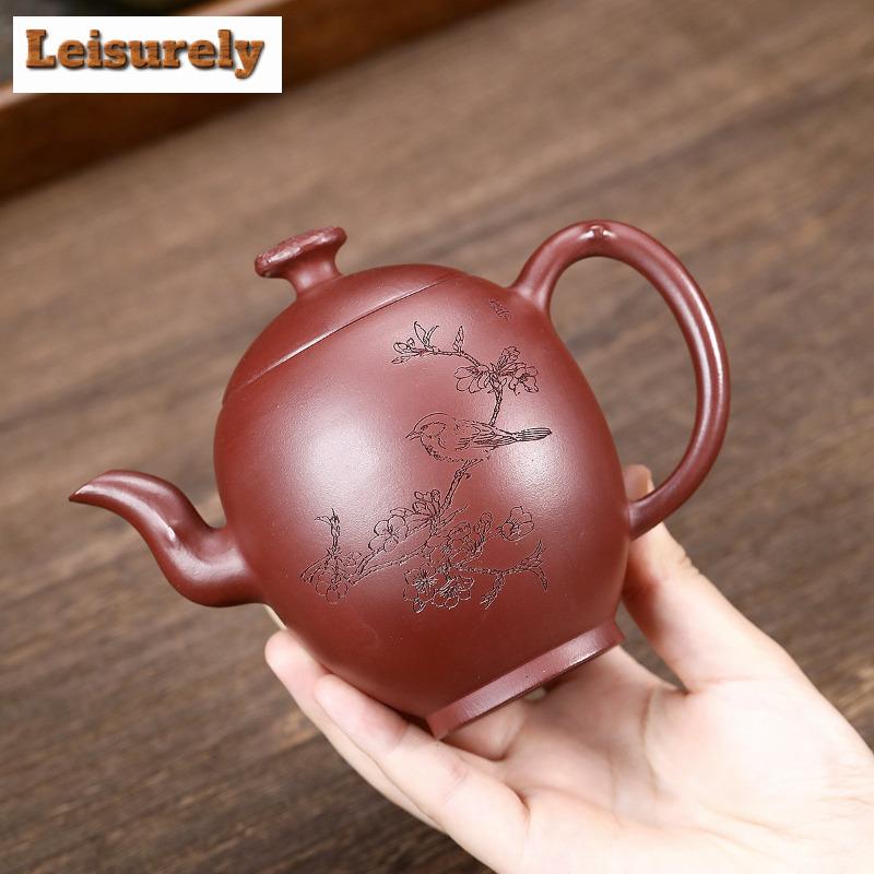 300ml Luxury Yixing Purple Clay Teapot Handmade Flower Bird Pot Raw Ore Red Dragon Mud Tea Maker Kettle With Infuser Zisha Tea