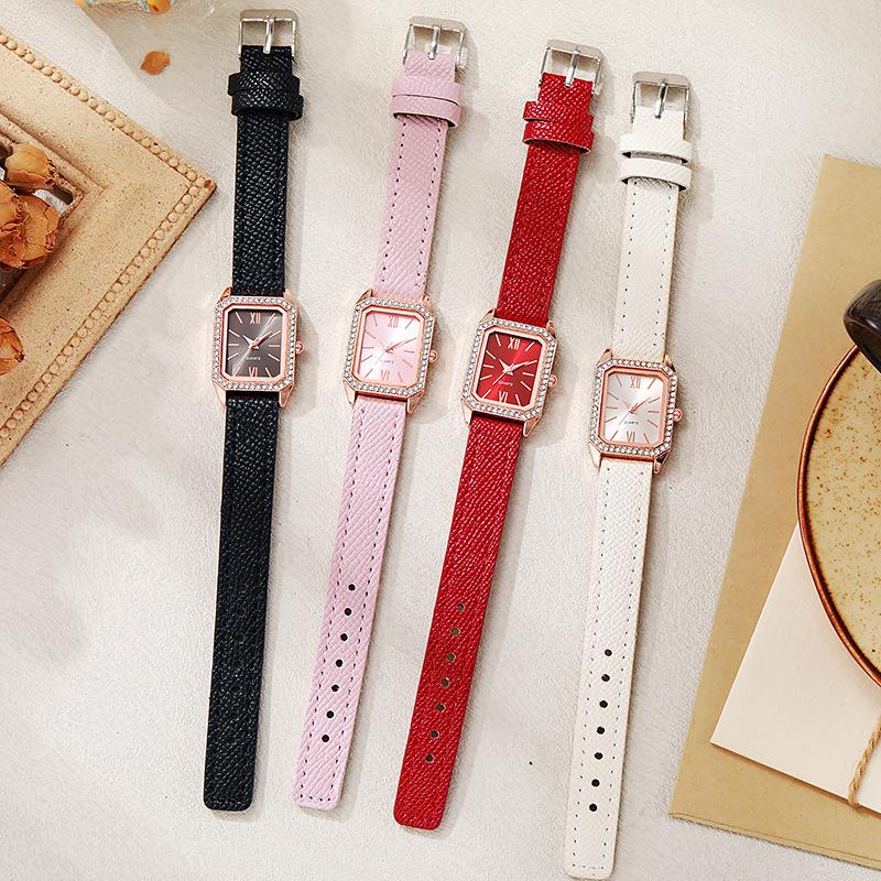 Luxus Inlay Strass Zifferblatt Quarzuhren Mode Lederarmband Armbanduhr Dropshipping Geschenke Damen Uhr