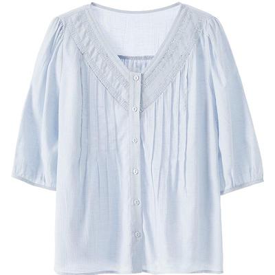 Betu Damen V-Ausschnitt Bluse mit Spitzenbesatz