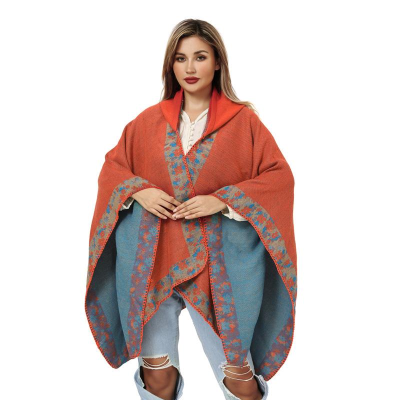 Bohemian Shawl Woven Cape Women Hooded Warm Wear Photo Outside The Cape